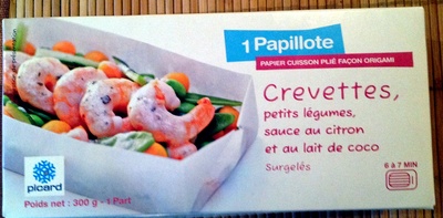 Papillote crevettes, petits légumes, sauce au citron et au lait de coco