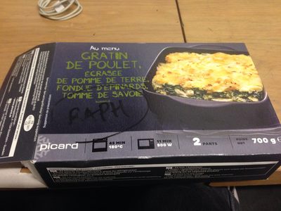 Gratin de Poulet, Écrasée de Pomme de Terre, Fondue d'Épinards, Tomme de Savoie