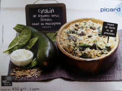 Gratin de légumes verts, céréales, sauce mascarpone