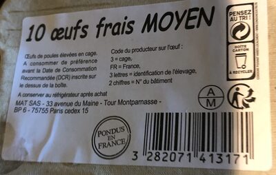10 oeufs frais MOYEN