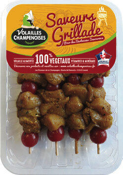 4 Brochettes de Filet de Poulet mariné curry et tomate cerise