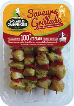 4 brochettes de filet de poulet mariné thym citron et poivron rouge