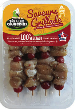 4 Brochettes de Filet de Poulet mariné aux 3 poivres et tomate cerise