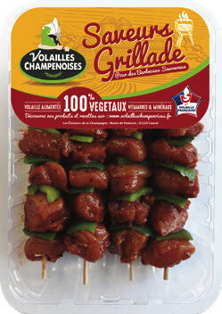 4 Brochettes de Filet de Poulet mariné paprika cumin et poivron vert