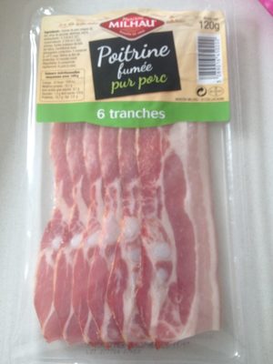 Maison Milhau Poitrine fumée pur porc la barquette de 6 tranches 120 g
