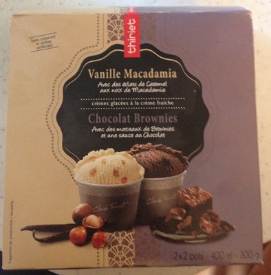 Crèmes Glacées à la Crème Fraîche Vanille Macadamia et Chocolat Brownies