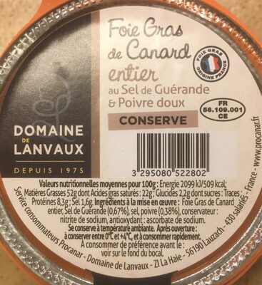 Foie Gras de Canard entier au sel de Guérande et Poivre doux