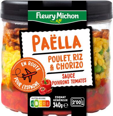 Paëlla poulet, riz & chorizo, sauce poivrons tomates