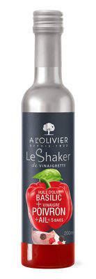 Le Shaker de vinaigrette huile d'olive basilic, vinaigre de poivron, ail, 5 baies