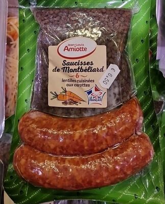Saucisses de Montbéliard & lentilles cuisinées aux carottes