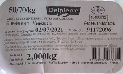 Crevettes entières cuites réfrigérées