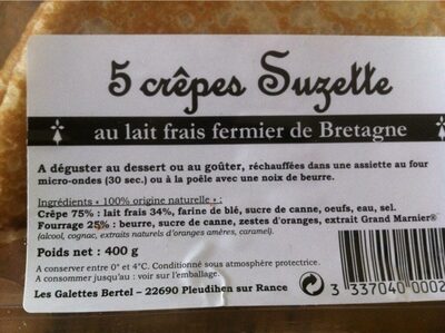 5 crêpes Suzette au lait frais fermier de Bretagne