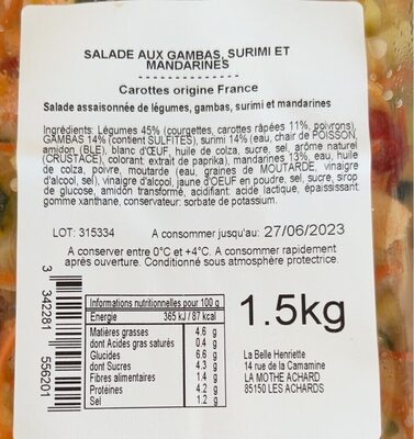 Salade gambas surimi mandarine