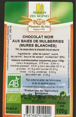 chocolat noir aux mures blanches