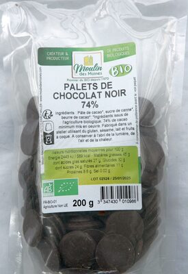 Palets de chocolat noir 74%
