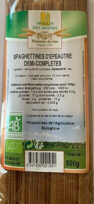 Spaghettines d'épeautre demi-complet