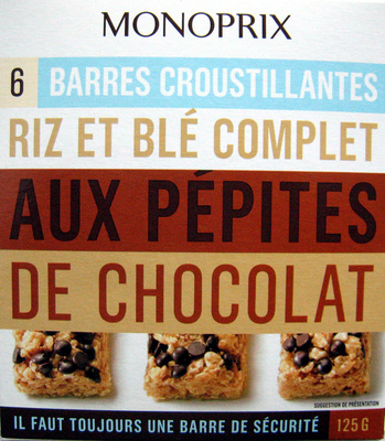6 Barres Croustillantes - Riz et Blé Complet aux Pépites de Chocolat