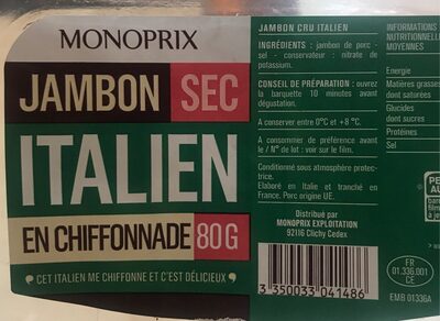 Jambon sec italien en chiffonnade