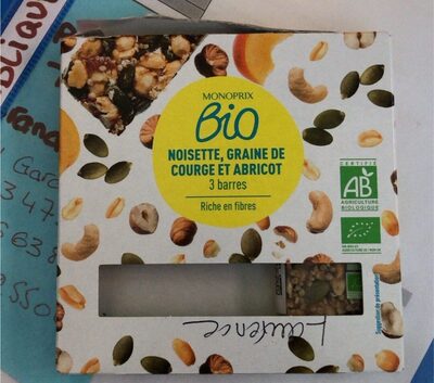 Noisette, graine de courge et abricot, 3 barres