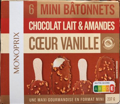 Mini bâtonnets chocolat lait & amandes coeur vanille