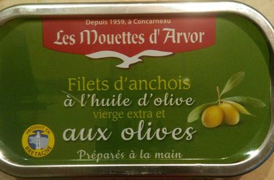 Filets d'anchois à l'huile d'olive vierge extra et aux olives