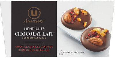 Mendiants au chocolat lait amandes et framboise et écorce d'orange Saveurs