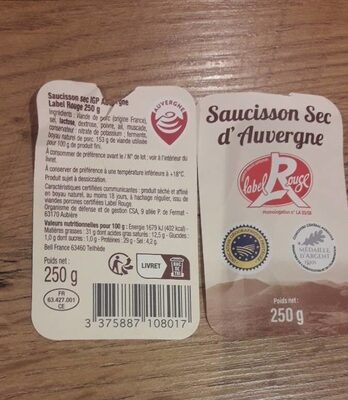 Saucisson sec IGP Auvergne Label rouge 250g