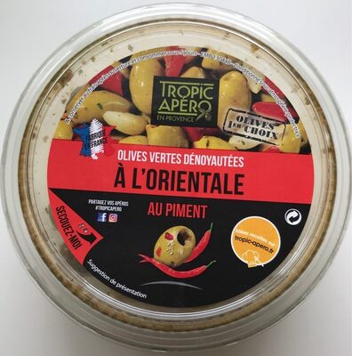 Olives vertes dénoyautées à l'orientale au piment