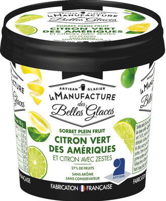 Sorbet plein fruit au citron vert des Amériques et au citron avec zestes