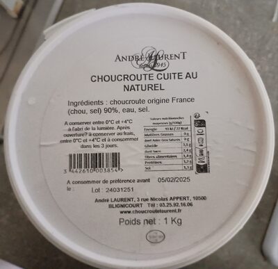 Choucroute cuite au naturel