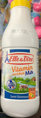 Lait demi-écrémé stérilisé UHT enrichi en vitamines B1, B2, B5, B12 et D - Longue conservation