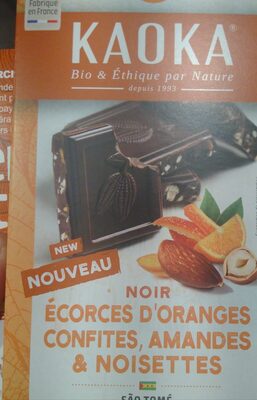 Chocolat noir écorces d'oranges confites, amandes & noisettes