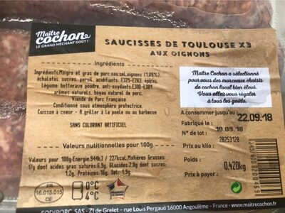 Saucisse de Toulouse aux oignons x 3