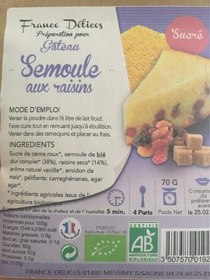 Preparation Pour Gateau Semoule Aux Raisins