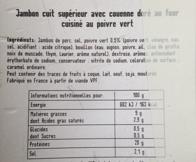 Jambon cuit superieur avec couenne dore au four cuisine au poivre vert