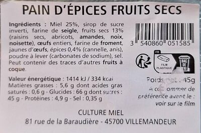 Pain d'Epices Fruits Secs