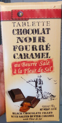 Tablette de chocolat noir fourré caramel liquide au beurre salé, à la fleur de sel