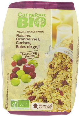 Muesli Floconneux Raisins, Cranberries, Cerises, Baies de Goji