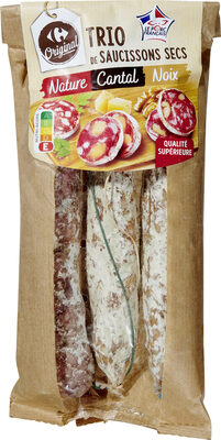 Trio de saucissons secs nature, cantal et noix