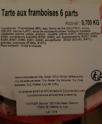 Tarte aux framboises 6 parts