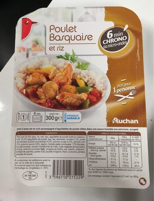Poulet basquaise (1 personne) Barquette micro ondable, 6 a 7 min
