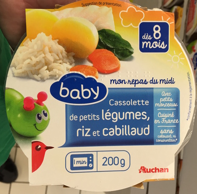 Cassolette de petits légumes, riz et cabillaud