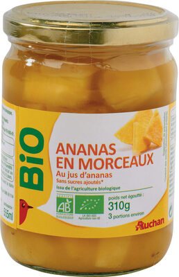Ananas en morceaux au jus d'ananas sans sucres ajoutés* issu de l'agriculture biologique.*Contient des sucres naturellement présents