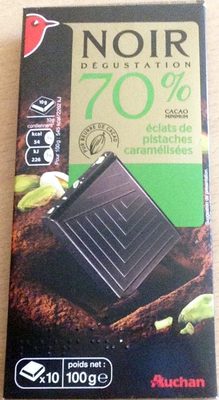 Noir dégustation 70% cacao minimum éclats de pistaches caramélisées