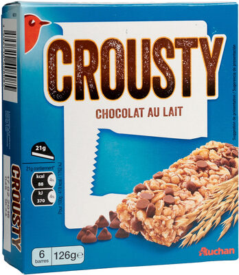 Auchan barres crousty chocolat lait x6 125g
