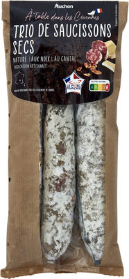 Trio de saucissons secs Nature, aux Noix, au CantalFabrication artisanale