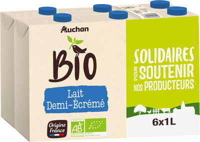 Auchan bio lait demi ecreme origine france solidaires pour soutenir nos producteurs 6x1l