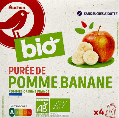 AUCHAN BIO PURÉE POMME France BANANE GOURDES 4x90G