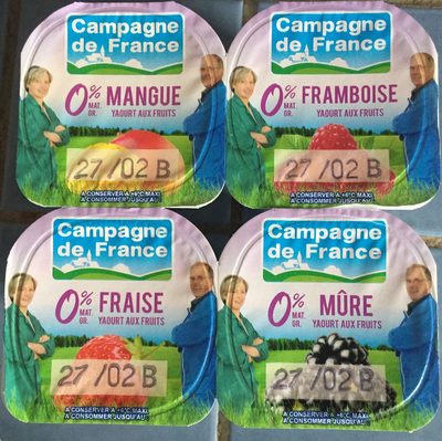 Yaourts aux fruits 0% (Mangue, Framboise, Mûre, Fraise)