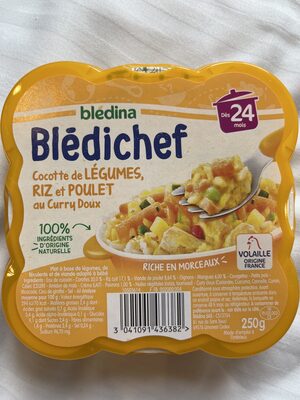 Blédichef cocotte de légumes riz et poulet au curry doux